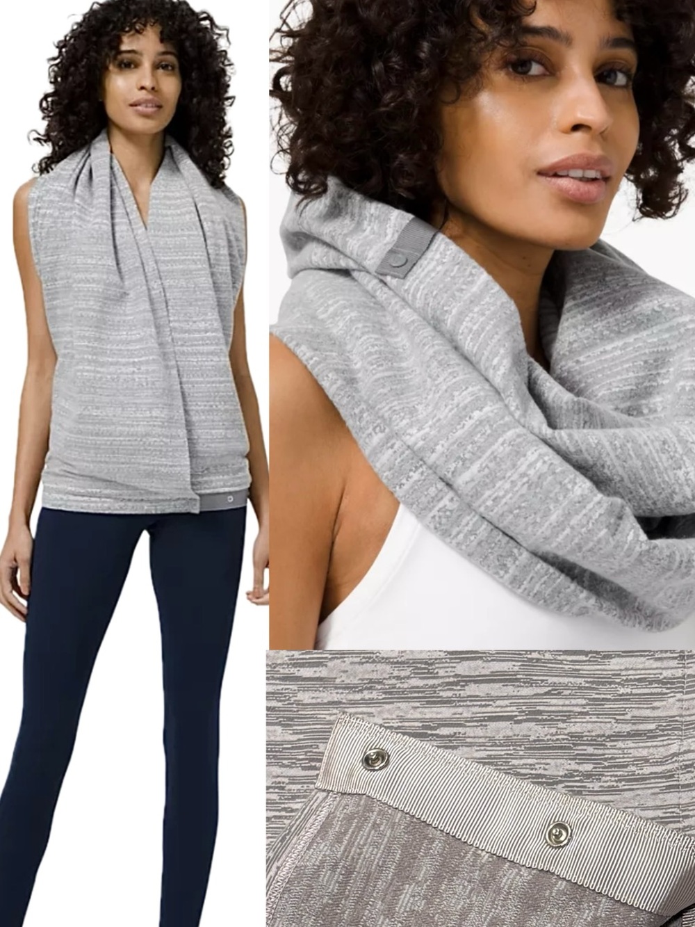 Lululemon Womens Vinyasa Scarf Snap Closure Reversible Wrap Cover Up Gray Marl
